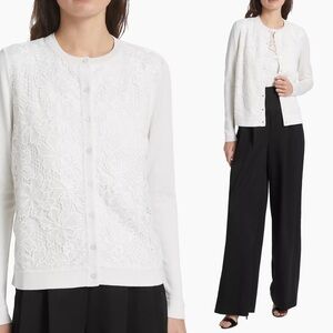 NWT NEW | Merona | Ivory lace overlay Button Front Fitted Cardigan | Size Small